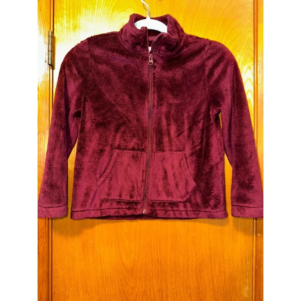 The Childrens Place Full Zip Maroon Burgundy‎ Fleece Sweater Jacket Girls M 7/8